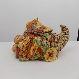Fitz & Floyd Bountiful Harvest Cornucopia Cookie Jar Fall Decor Original Box